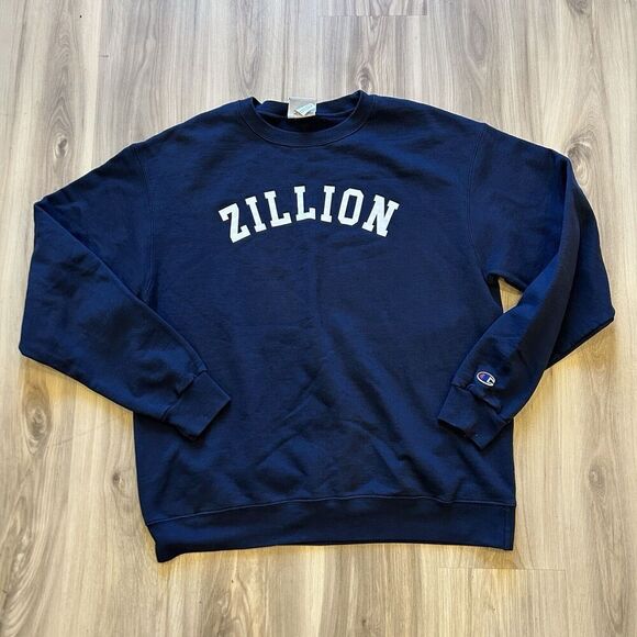 Barstool Sports ZILLION Crewneck Navy Blue L Champion Eco Cotton Blend EUC Read - Picture 1 of 8